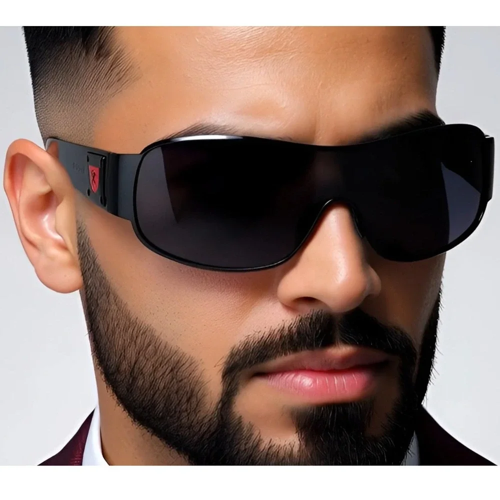 Designer Shield Sunglasses Dark Black Frame Red Sport Wrap‎ Around Shades UV400